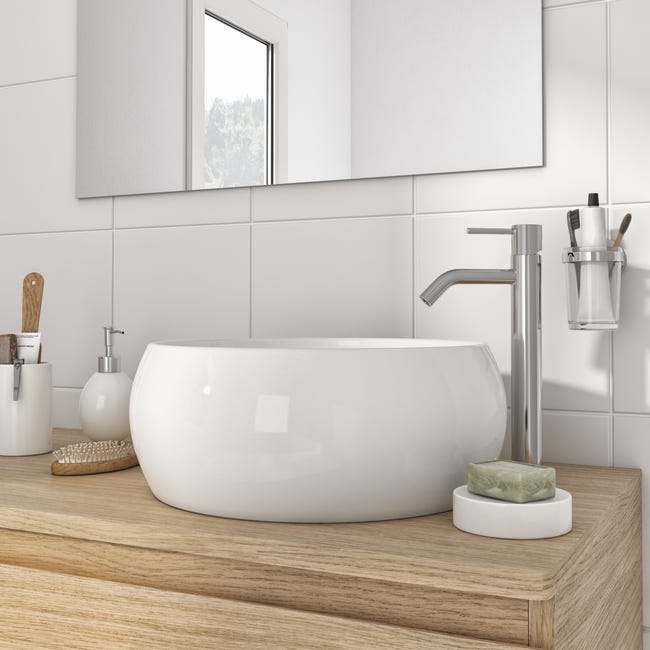 Leroymerlin Lavabo Da Appoggio Lune Tondo In Ceramica L 40 X P 40 X H 15.5 Cm Bianco