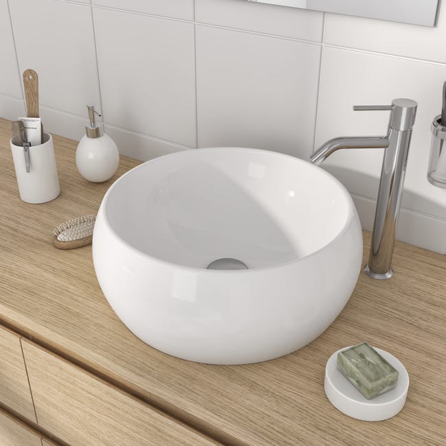 Leroymerlin Lavabo da appoggio Lune tondo in ceramica L 40 x P 40 x H 15.5 cm bianco