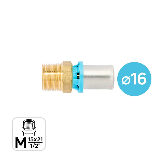Leroymerlin Manicotto per tubo in ottone M 1/2" (15x21) 16 mm M 1/2" (15x21) L51.8 mm