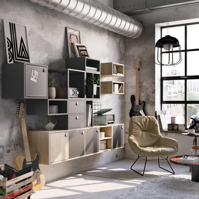 Leroymerlin Mensola A Muro 4 Cubi Kub SPACEO Rettangolare In Truciolare L 36 X H 139.3 X P 31.7 Cm Rovere