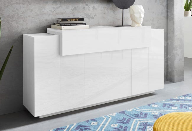 Leroymerlin Mobile Credenza CORO L 160 X H 85.5 P 45 Cm Bianco Lucido