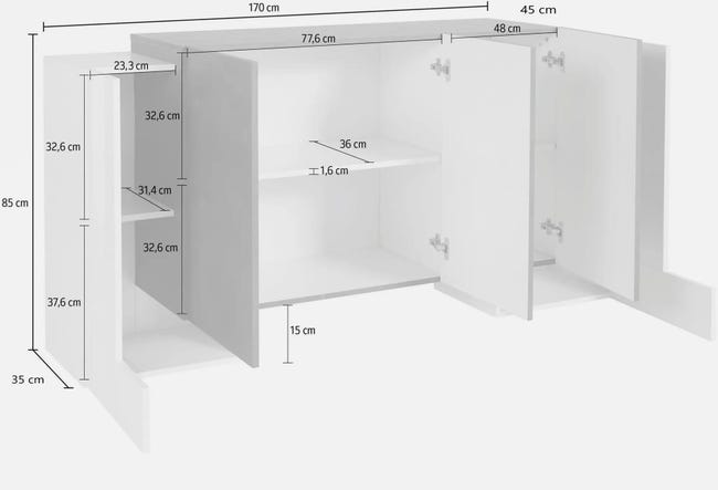 Leroymerlin Mobile Credenza PILLON L 170 X H 85 P 45 Cm Bianco Lucido