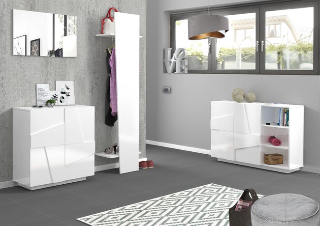 Leroymerlin Mobile Credenza PING L 121.8 X H 86 P 39.2 Cm Bianco Lucido