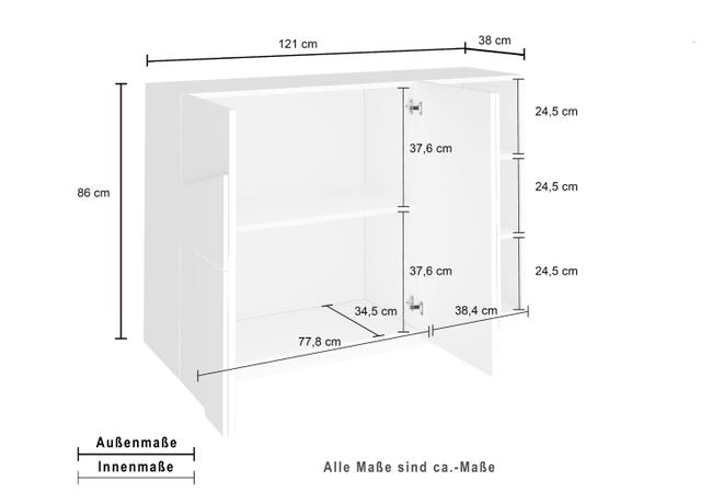 Leroymerlin Mobile Credenza PING L 121.8 X H 86 P 39.2 Cm Bianco Lucido