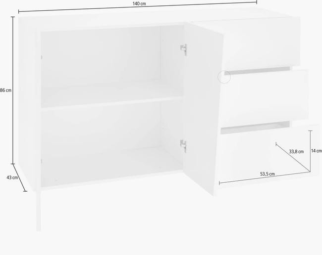 Leroymerlin Mobile Credenza VEGA L 140.9 X H 86 P 43 Cm Bianco Lucido