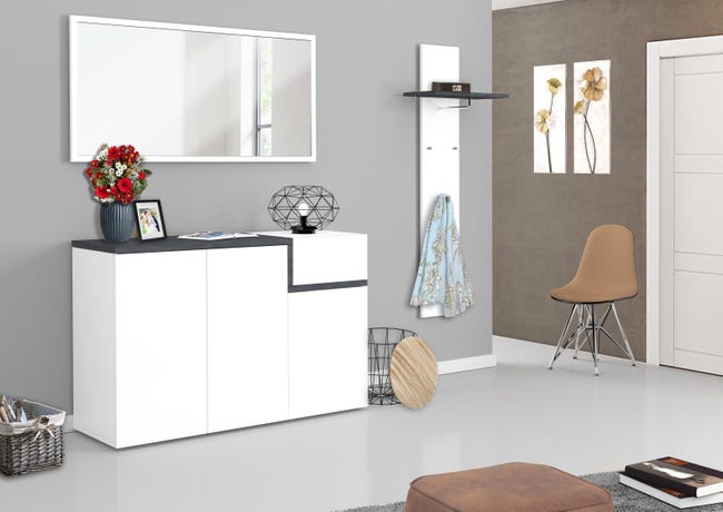 Leroymerlin Mobile Credenza ZET L 120 X H 80.1 P 40 Cm Bianco Lucido Grigio Ardesia E Grigio