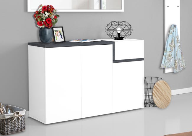 Leroymerlin Mobile credenza ZET L 120 x H 80.1 P 40 cm bianco lucido grigio ardesia e grigio