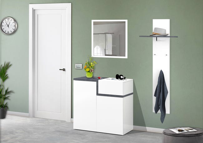 Leroymerlin Mobile Credenza ZET L 80 X H 80.1 P 40 Cm Bianco Lucido Grigio Ardesia E Grigio