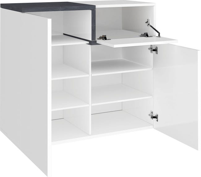 Leroymerlin Mobile Credenza ZET L 80 X H 80.1 P 40 Cm Bianco Lucido Grigio Ardesia E Grigio