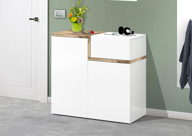 Leroymerlin Mobile Credenza Zet L 80 X H 80.1 P 40 Cm Bianco Lucido E Marrone