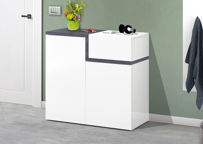 Leroymerlin Mobile credenza ZET L 80 x H 80.1 P 40 cm bianco lucido grigio ardesia e grigio
