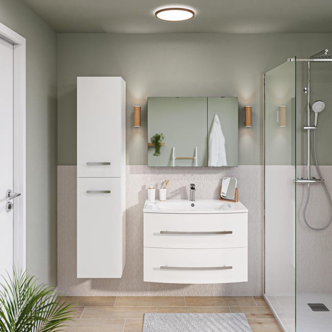 Leroymerlin Mobile Da Bagno Sotto Lavabo Perla Bianco Laccato Opaco L 81.2 X H 53.7 X P 47.5 Cm 2 Cassetti Lavabo Non Incluso