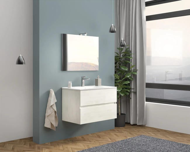 Leroymerlin Mobile sottolavabo e lavabo con illuminazione Simple rovere bianco L 80 x H 50 x P 44 cm 2 cassetti