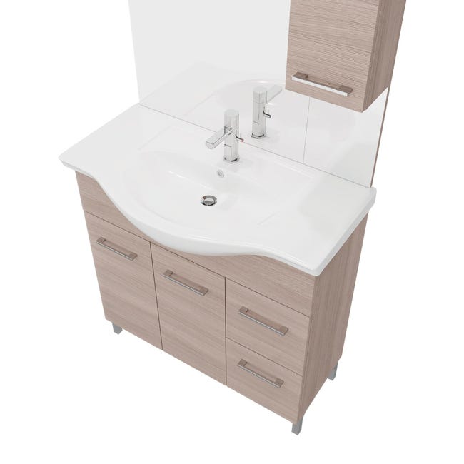 Leroymerlin Mobile Sottolavabo E Lavabo Con Sifone Symoa Legno Naturale In Truciolare L 85 X H 81.5 X P 50.5 Cm 2 Ante 2 Cassetti