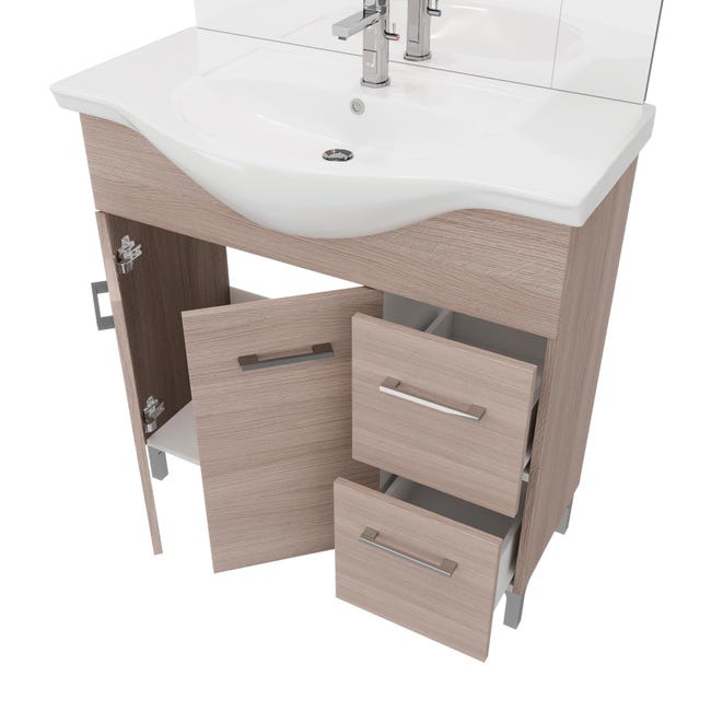 Leroymerlin Mobile Sottolavabo E Lavabo Con Sifone Symoa Legno Naturale In Truciolare L 85 X H 81.5 X P 50.5 Cm 2 Ante 2 Cassetti