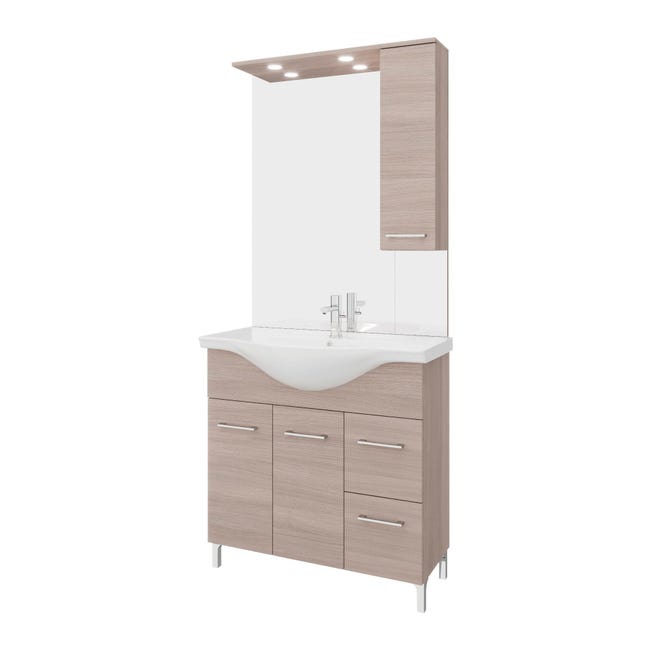 Leroymerlin Mobile sottolavabo e lavabo con sifone Symoa legno naturale in truciolare L 85 x H 81.5 x P 50.5 cm 2 ante 2 cassetti