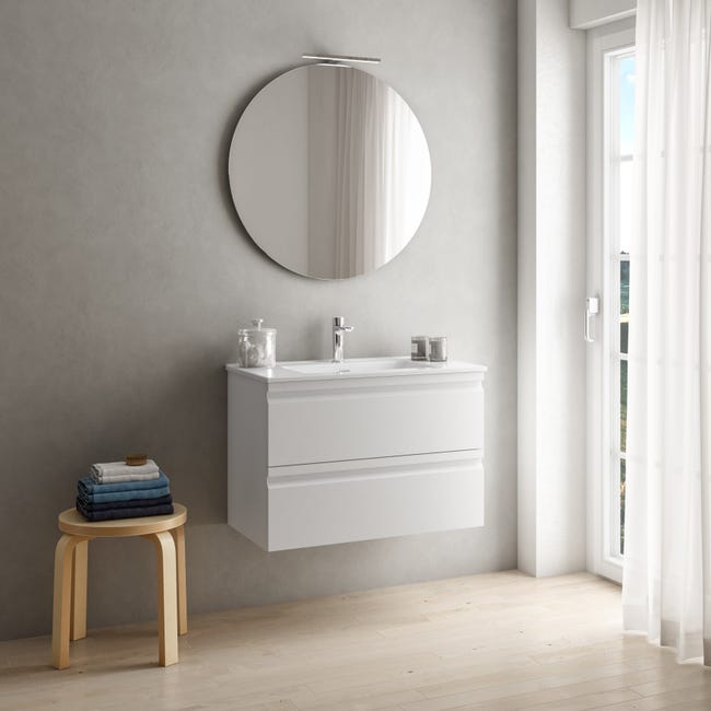 Leroymerlin Mobile Sottolavabo E Lavabo Pull Bianco Opaco In Mdf L 80 X H 56 X P 46 Cm 2 Cassetti