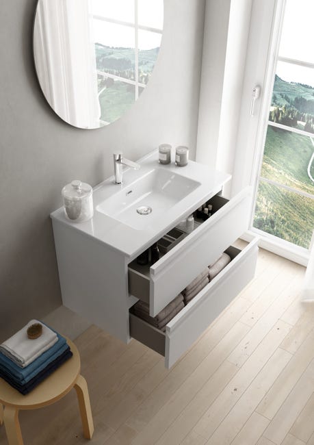 Leroymerlin Mobile sottolavabo e lavabo Pull bianco opaco in mdf L 80 x H 56 x P 46 cm 2 cassetti