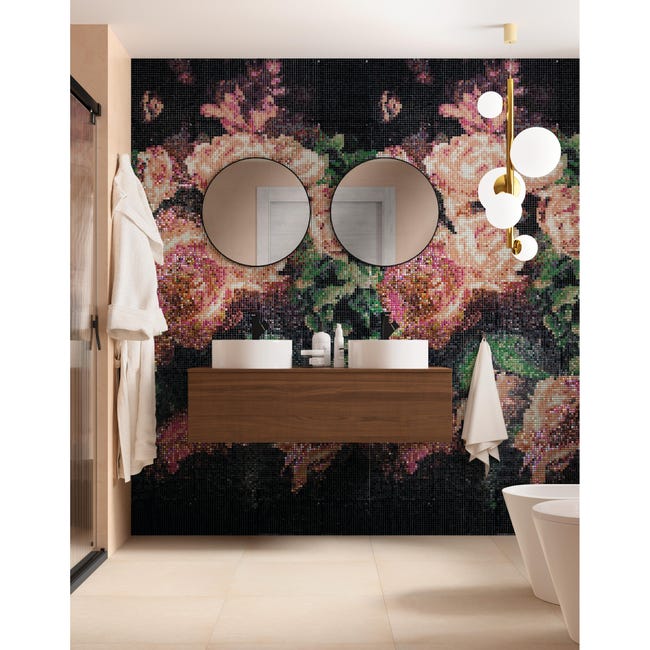 Leroymerlin Mosaico In Vetro Bouquet Rosa 120x240 Cm Decoro Completo Multicolore L 30 X L 30cm X Sp. 4 Mm 32 Pezzi