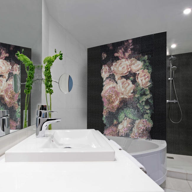 Leroymerlin Mosaico In Vetro Bouquet Rosa 120x240 Cm Decoro Completo Multicolore L 30 X L 30cm X Sp. 4 Mm 32 Pezzi