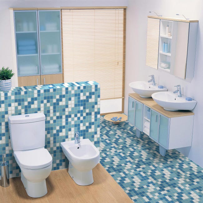 Leroymerlin Mosaico in vetro Classic Mix Swim blu e bianco L 32.7 x L 32.7cm x Sp. 4 mm 20 pezzi