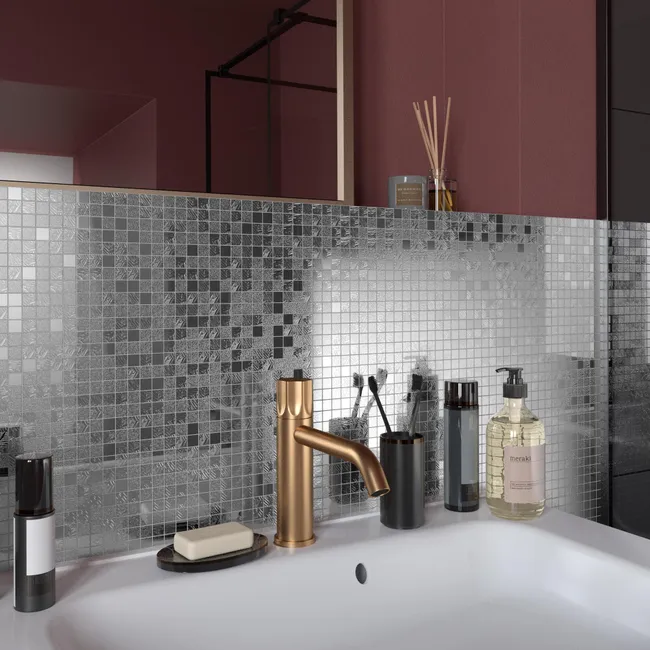 Leroymerlin Mosaico In Vetro Ice Mirror Argento L 29.7 X L 29.7cm X Sp. 4 Mm