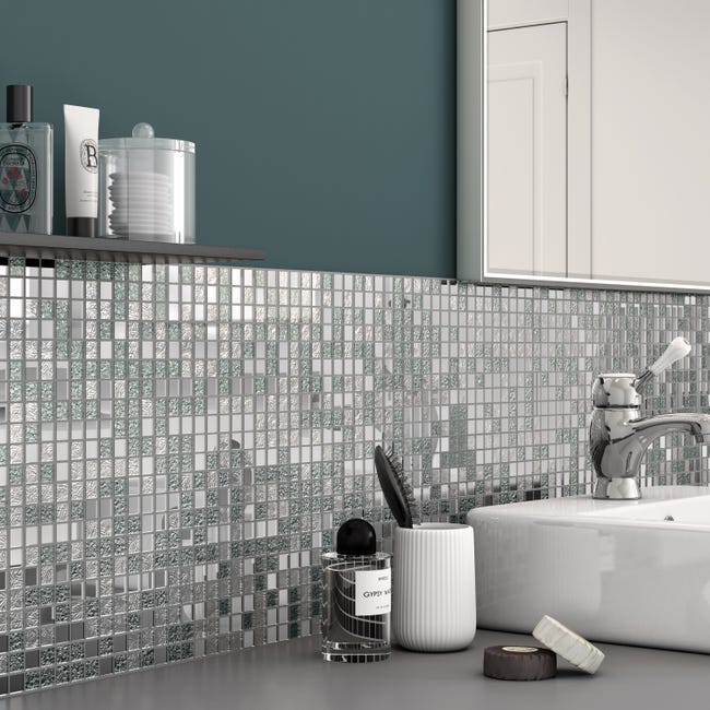 Leroymerlin Mosaico in vetro Ice Mirror argento L 29.7 x L 29.7cm x Sp. 4 mm