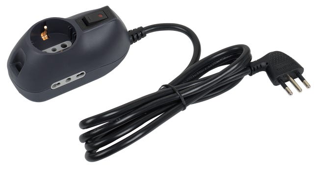 Leroymerlin Multipresa 2 prese 10/16 con cavo 1.5 m nera BTICINO