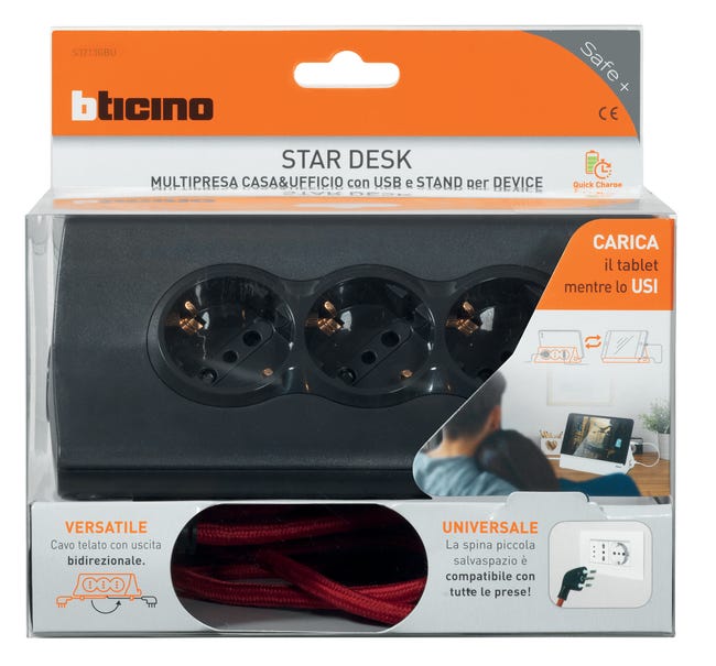 Leroymerlin Multipresa 3 Prese Universali Con Cavo 2.0 M BTICINO