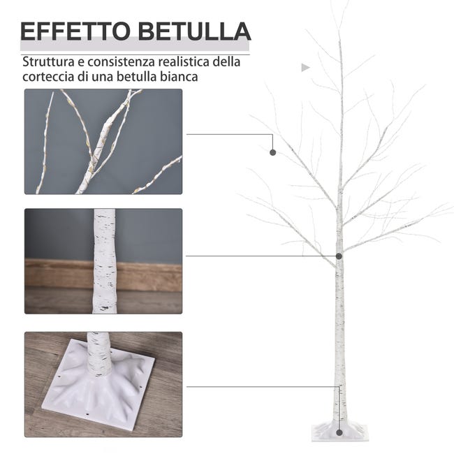 Leroymerlin Outsunny Albero Di Natale Con Luci LED Base Quadrata E Cavo Di Alimentazione Per Interni Ed Esterni In Acciaio E PP 20x20x150 Bianco