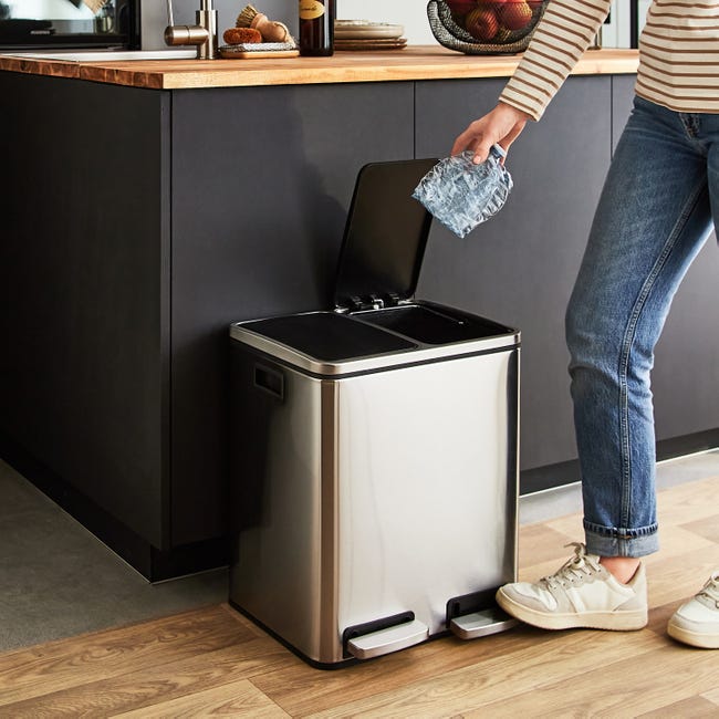 Leroymerlin Pattumiera Per Raccolta Differenziata DELINIA A Pedale Grigio / Argento 30 L