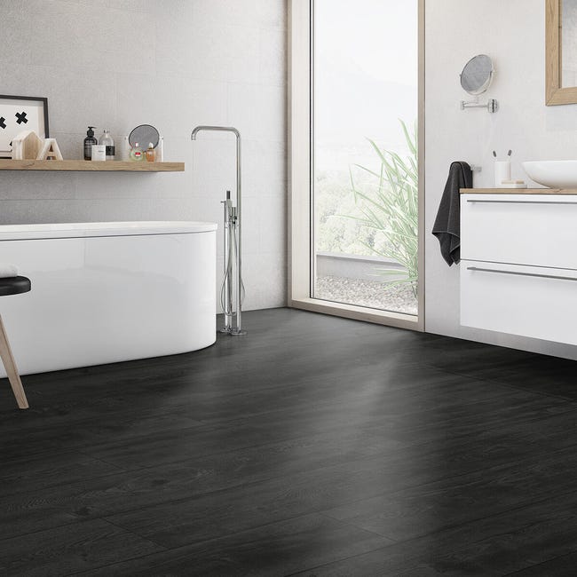Leroymerlin Pavimento laminato ARTENS Oak black nero resistente all'acqua Sp 8mm