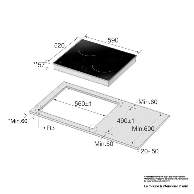 Leroymerlin Piano Cottura Induzione 4 Zone L 59 Cm NZ64T3707AK SAMSUNG Nero
