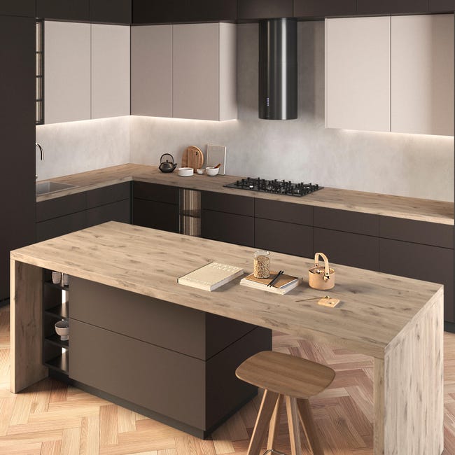 Leroymerlin Piano Cucina In Truciolare Rivestito In Laminato Hpl Rovere Viking L 304 X P 63 Cm Spessore 3.8 Cm