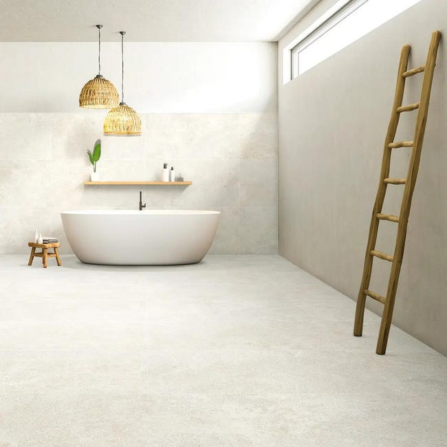 Leroymerlin Piastrella da pavimento e rivestimento interno ed esterno rettificato Concraft in gres porcellanato opaco bianco 120 x 60cm Sp. 9.2 mm traffico molto intenso (pei 5/5) R10