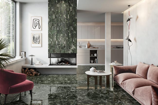 Leroymerlin Piastrella da pavimento e rivestimento interno rettificato Marble Vision in gres porcellanato smaltato lappato verde 60 x 60cm Sp. 9 mm traffico medio forte (pei 3/5)