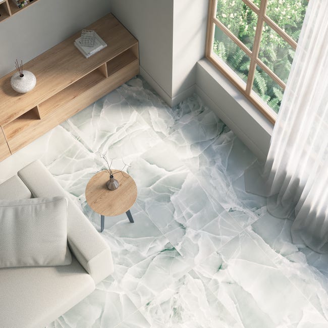 Leroymerlin Piastrella da rivestimento interno rettificato ALTEA in gres porcellanato smaltato lucido onice blu 120 x 60cm Sp. 7 mm traffico medio forte (pei 3/5)