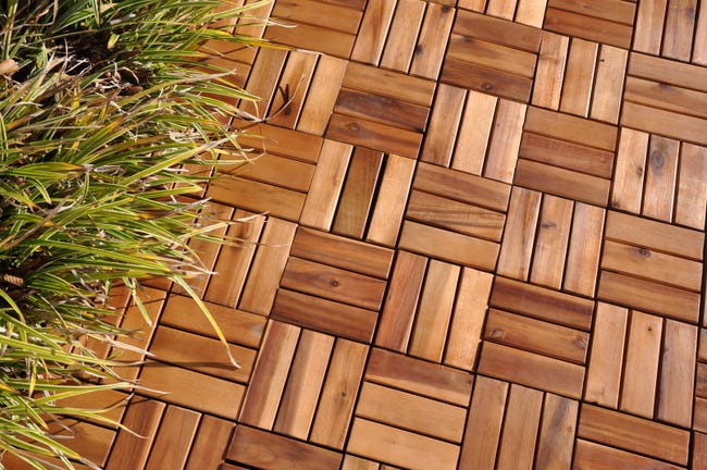 Leroymerlin Piastrelle ad incastro ONEK in legno acacia 30 x 30 cm Sp 25 mm miele