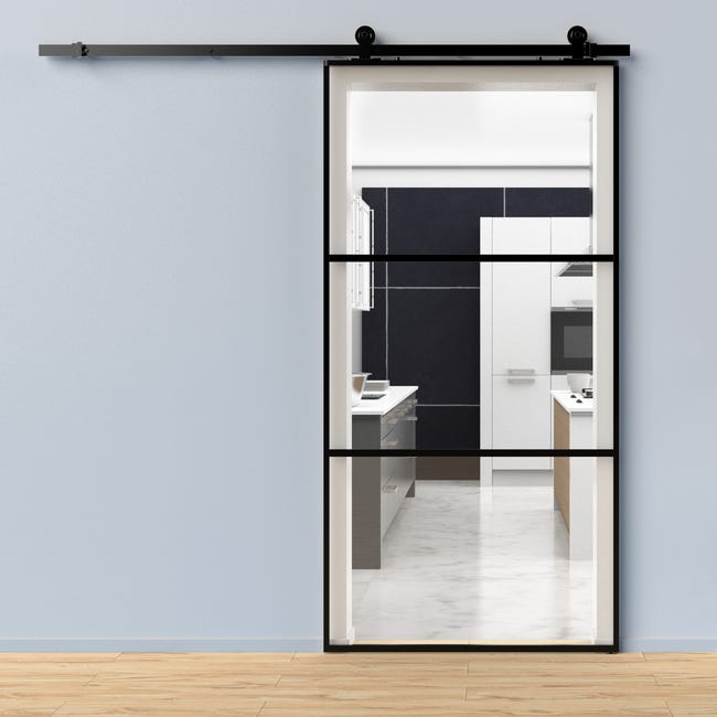 Leroymerlin Porta Scorrevole 3V Trasparente In Alluminio L 96 X H 215 Cm Con Binario Industrial