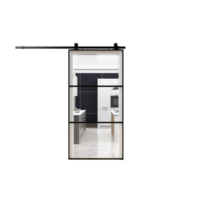 Leroymerlin Porta Scorrevole 3V Trasparente In Alluminio L 96 X H 215 Cm Con Binario Industrial