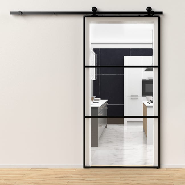 Leroymerlin Porta scorrevole 3V trasparente in alluminio L 96 x H 215 cm con binario Industrial