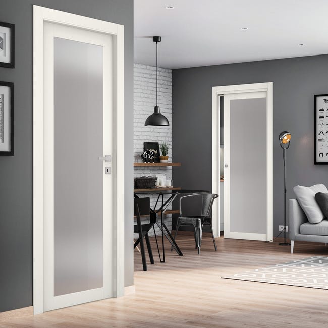 Leroymerlin Porta Tamburata Battente Glass Vetrata Bianco L 80 X H 210 Cm Sinistra