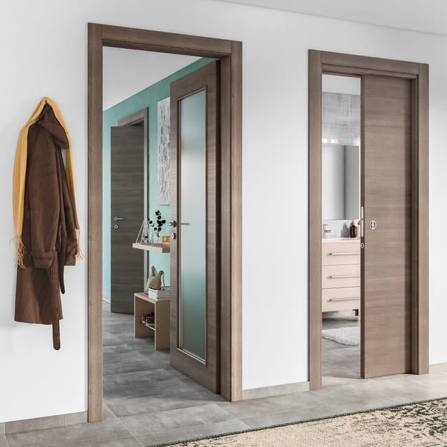 Leroymerlin Porta Tamburata Scorrevole Stylish Grigio L 80 X H 210 Cm Reversibile