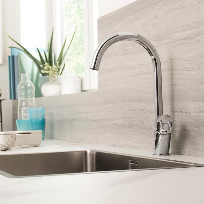 Leroymerlin Rubinetto Da Cucina Fisso A Collo Di Cigno Elena Argento Cromato Lucido DELINIA