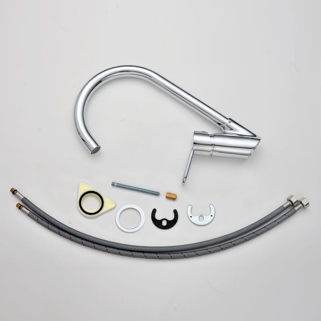 Leroymerlin Rubinetto Da Cucina Fisso A Collo Di Cigno Elena Argento Cromato Lucido DELINIA