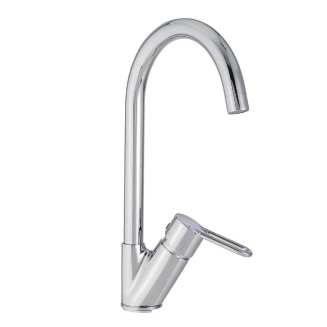 Leroymerlin Rubinetto da cucina fisso a collo di cigno Elena argento cromato lucido DELINIA