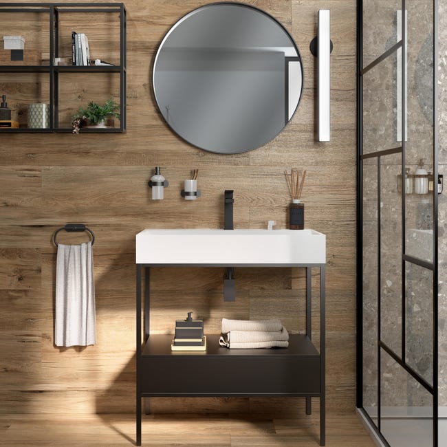 Leroymerlin Rubinetto Per Lavabo A Canna Media Studio Nero Spazzolato Opaco SENSEA H 16 Cm