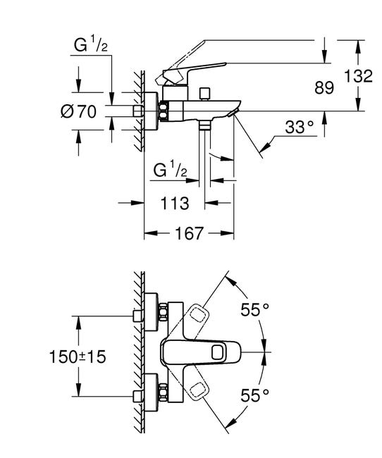 Leroymerlin Rubinetto Per Vasca Clova Pulse Per Muro Cromo Cromato GROHE