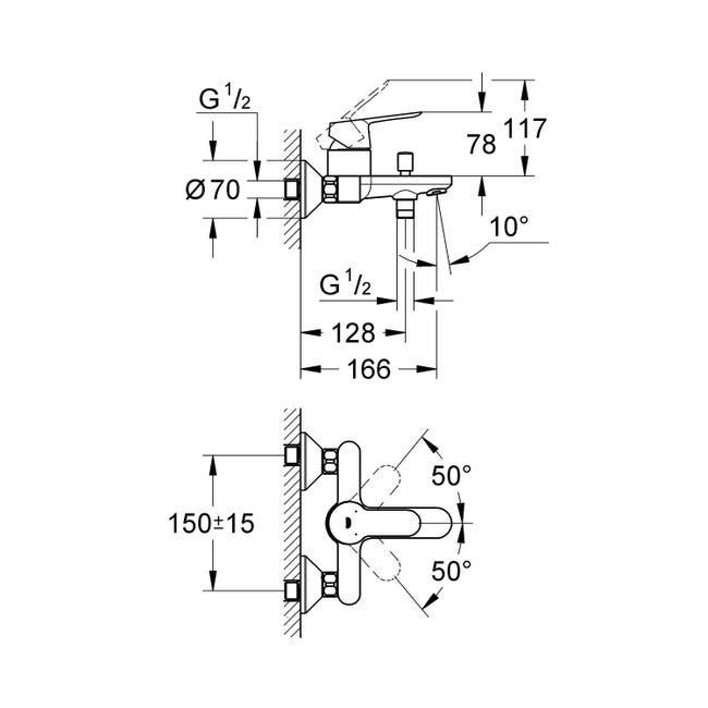 Leroymerlin Rubinetto Per Vasca Start Clova Per Muro Cromo Cromato GROHE