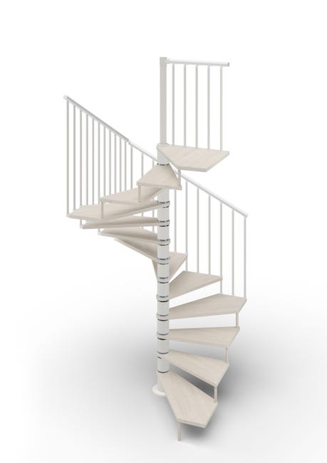 Leroymerlin Scala a chiocciola a base quadrata Nara larghezza 105 cm struttura in metallo bianco gradini in legno bianco